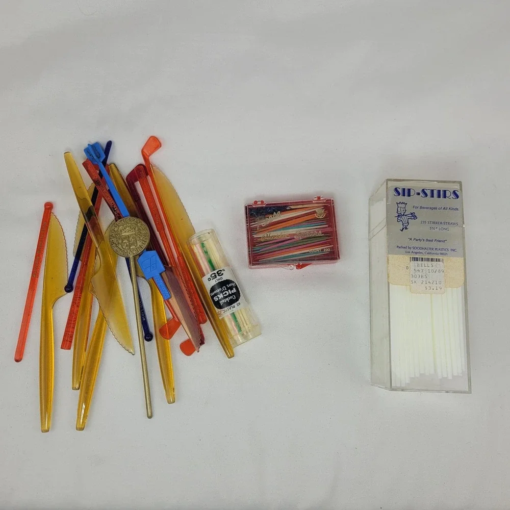 Vintage Barware Lot Swizzle Sticks Cocktail Picks Reese Spears Sip-Stirs Iberia